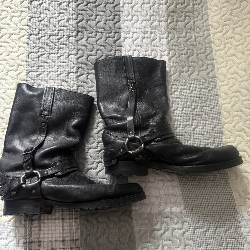 Men’s Frye black Leather Harness Moto Boots size 10